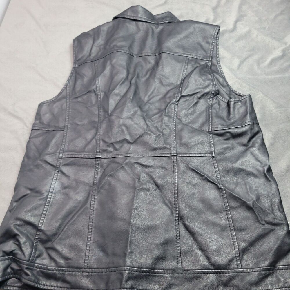 Womens Black Faux Leather Moto Vest By Cato With Zipper Pockets & Snap Collar Si - Picture 14 of 16